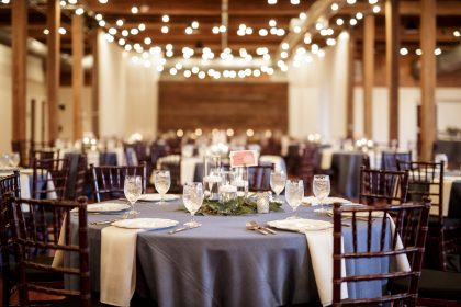 slate blue wedding reception at The Cloth Mill