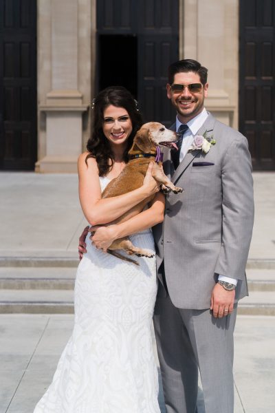 bride, groom and their dog