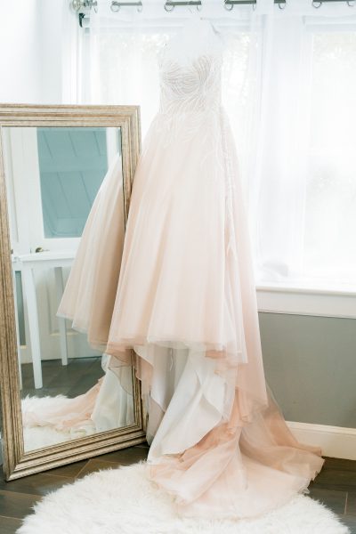 hanging blush wedding dress